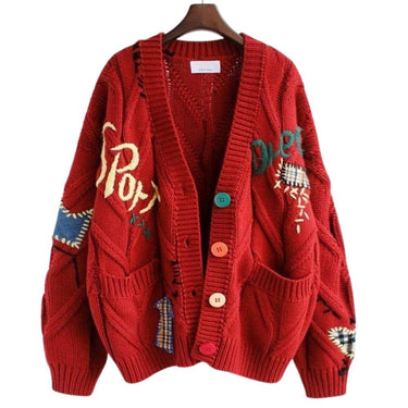 Random Patchwork Women's Cardigan Warm Knitted Sweater Jacket Pockets Embroidery Kawaii Geek Chic Girls Cardigan from NSE Imports #2.